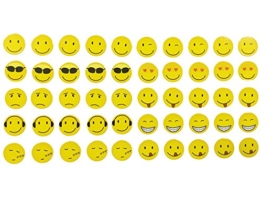 Magnete Smiley, Emoji, 50 Stück im Set, 10 verschiedene Designs, Kühlschrankmagnete, witzige gute Laune Magnete, Durchmesser 2 cm -