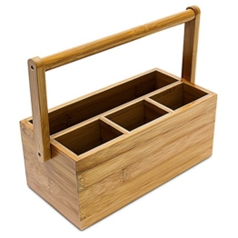 Relaxdays Schreibtischorganizer aus Bambus H x B x T: ca. 20 x 25 x 11,5 cm Stiftehalter mit 4 Fächern und Henkel zum Tragen als Aufbewahrungsbox und Schreibtischbutler Stiftebox aus Holz, natur -